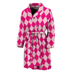 Pink Harlequin Pattern Print Men's Bathrobe