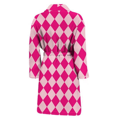 Pink Harlequin Pattern Print Men's Bathrobe