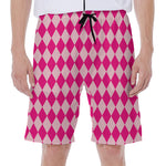 Pink Harlequin Pattern Print Men's Beach Shorts