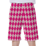 Pink Harlequin Pattern Print Men's Beach Shorts