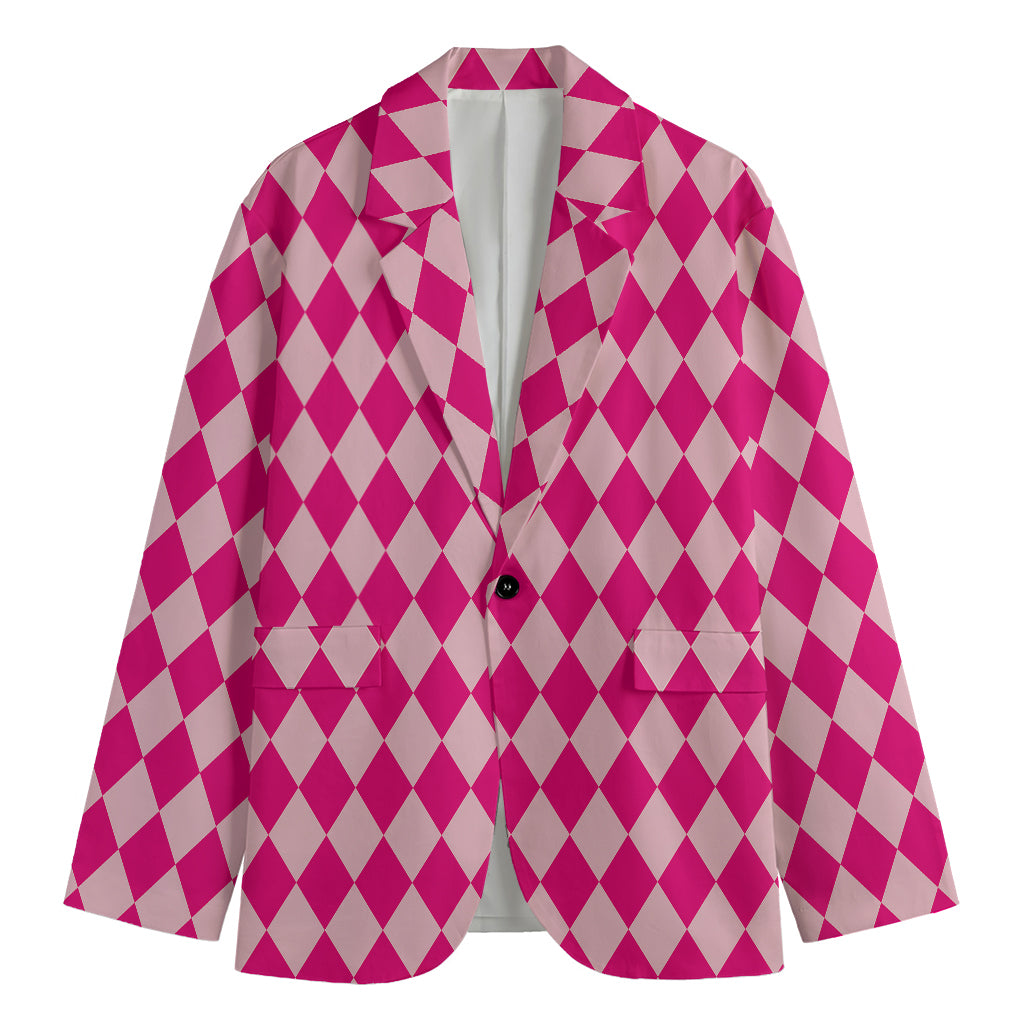 Pink Harlequin Pattern Print Men's Blazer