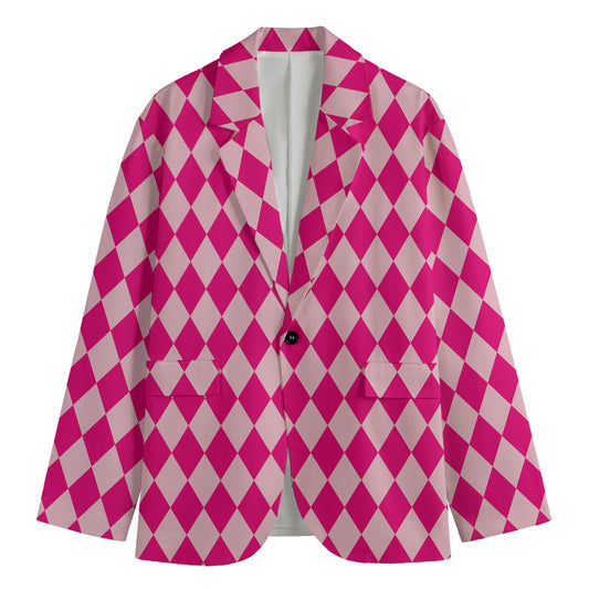 Pink Harlequin Pattern Print Men's Blazer