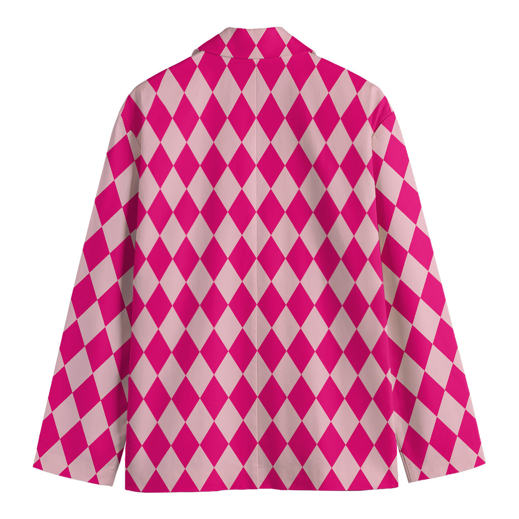 Pink Harlequin Pattern Print Men's Blazer