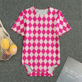 Pink Harlequin Pattern Print Men's Bodysuit