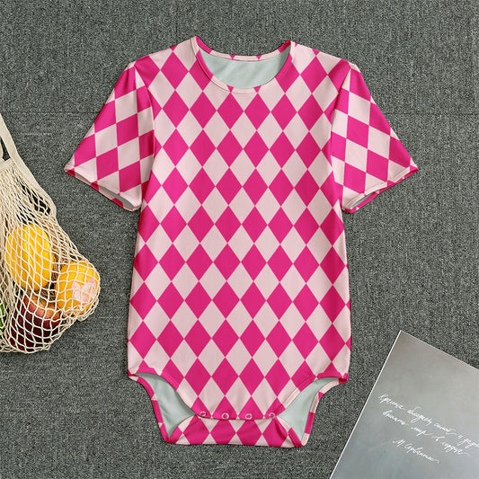 Pink Harlequin Pattern Print Men's Bodysuit