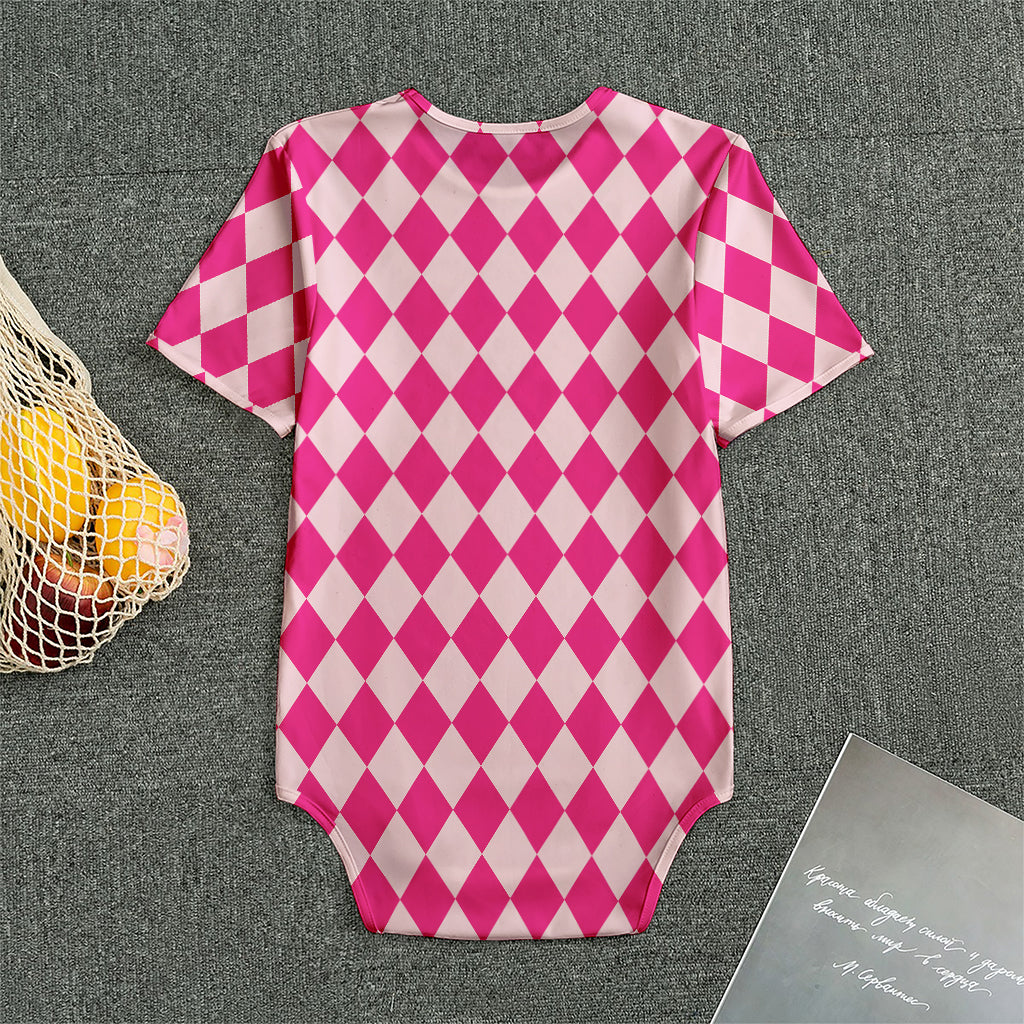 Pink Harlequin Pattern Print Men's Bodysuit