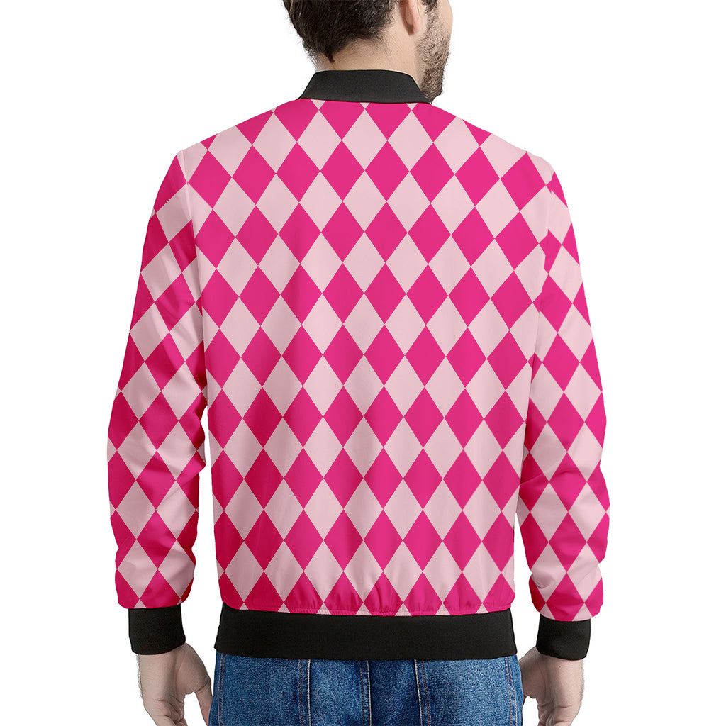 Pink Harlequin Pattern Print Men's Bomber Jacket