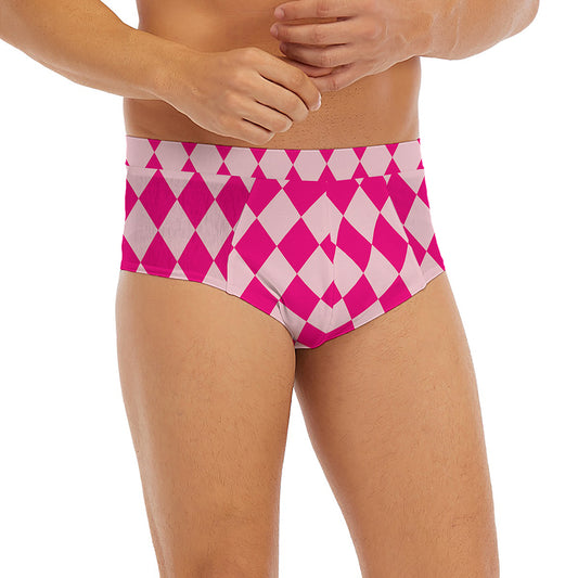 Pink Harlequin Pattern Print Men's Briefs