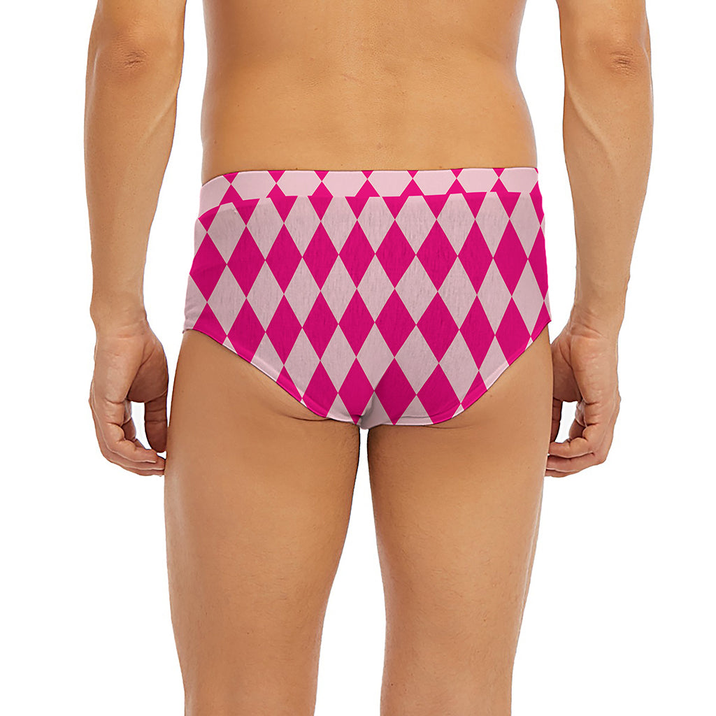 Pink Harlequin Pattern Print Men's Briefs