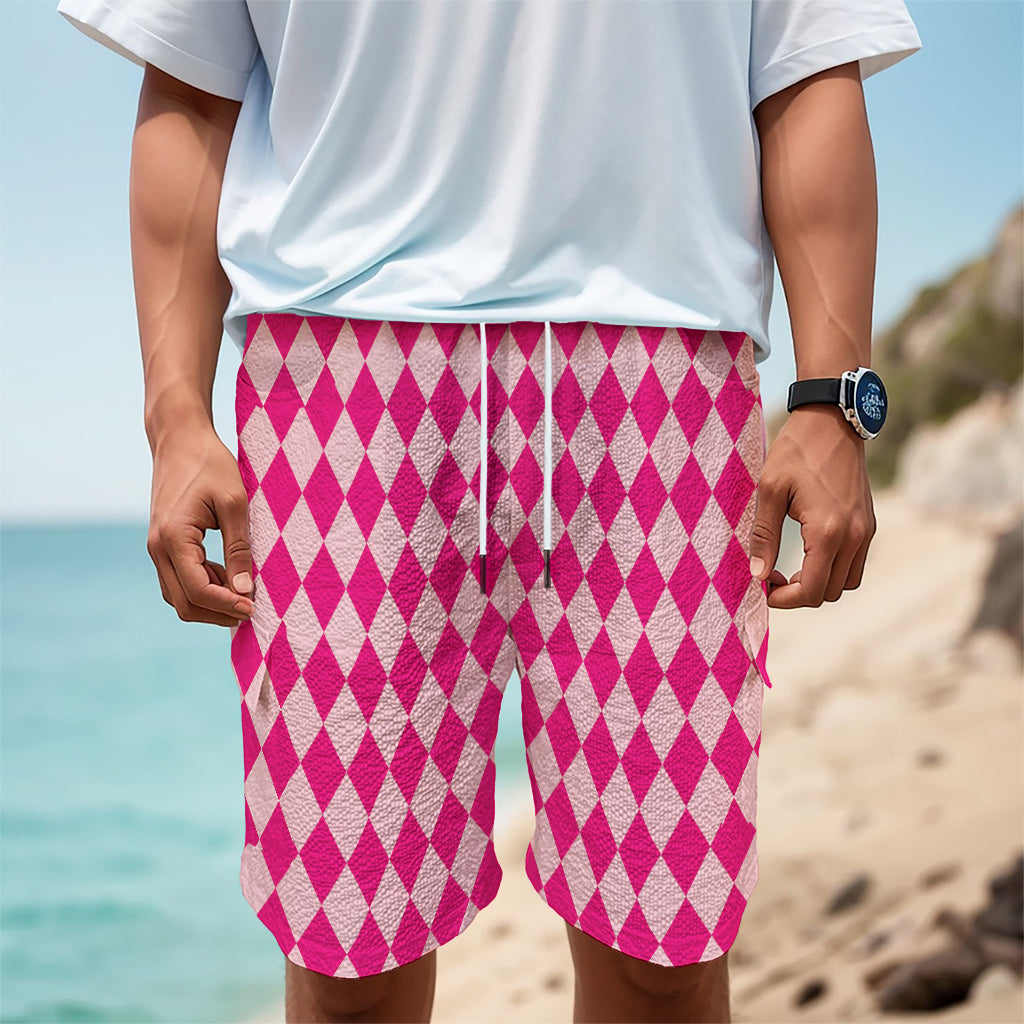 Pink Harlequin Pattern Print Men's Cargo Shorts