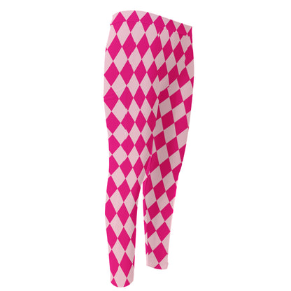 Pink Harlequin Pattern Print Men's Compression Pants