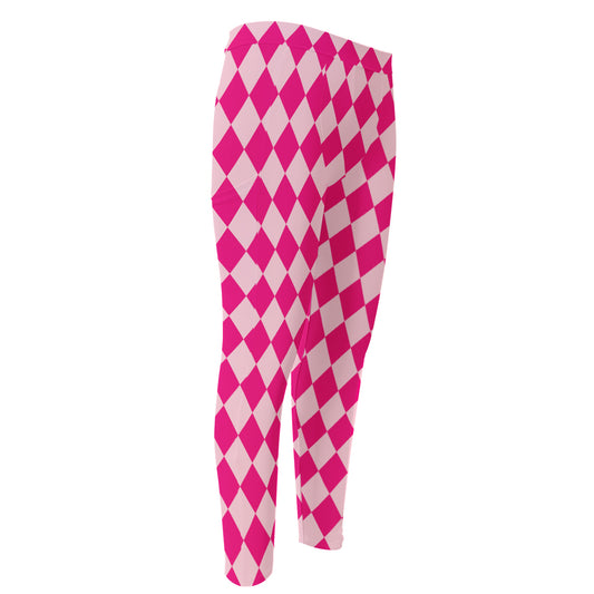 Pink Harlequin Pattern Print Men's Compression Pants