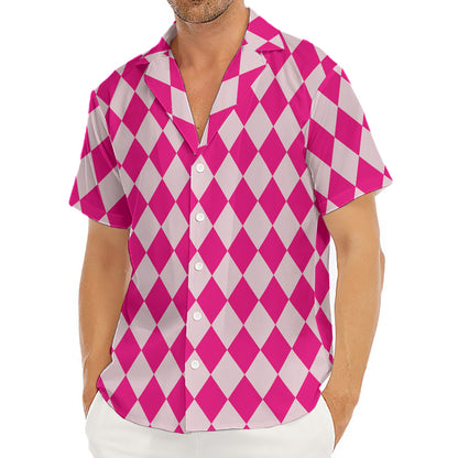 Pink Harlequin Pattern Print Men's Deep V-Neck Shirt