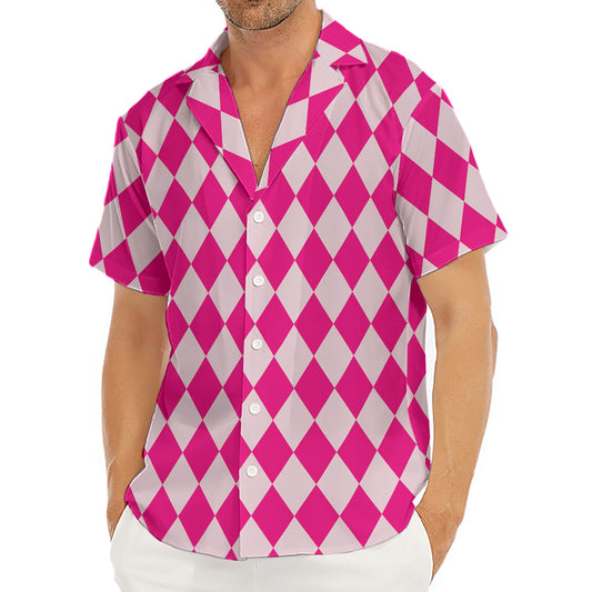 Pink Harlequin Pattern Print Men's Deep V-Neck Shirt