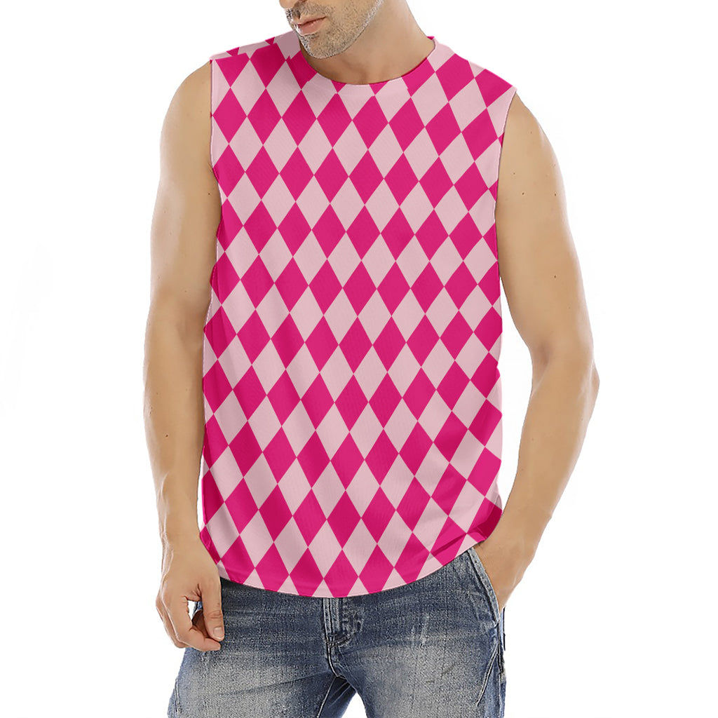 Pink Harlequin Pattern Print Men's Fitness Tank Top