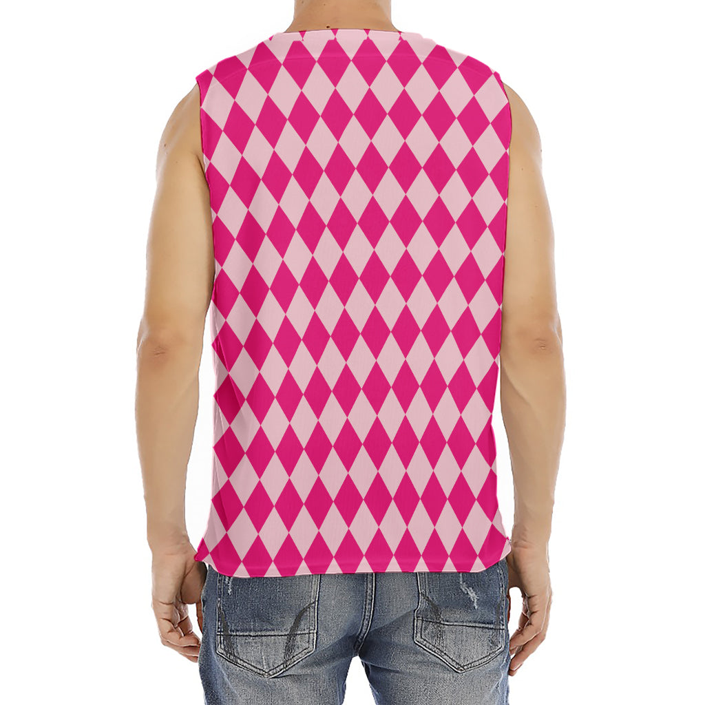 Pink Harlequin Pattern Print Men's Fitness Tank Top