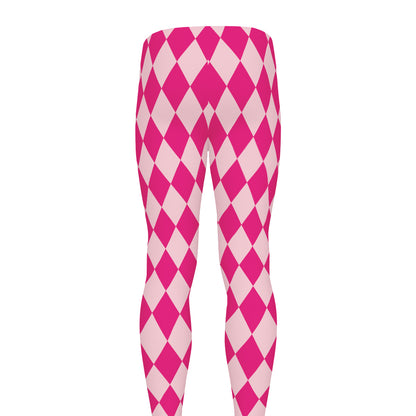 Pink Harlequin Pattern Print Men's leggings