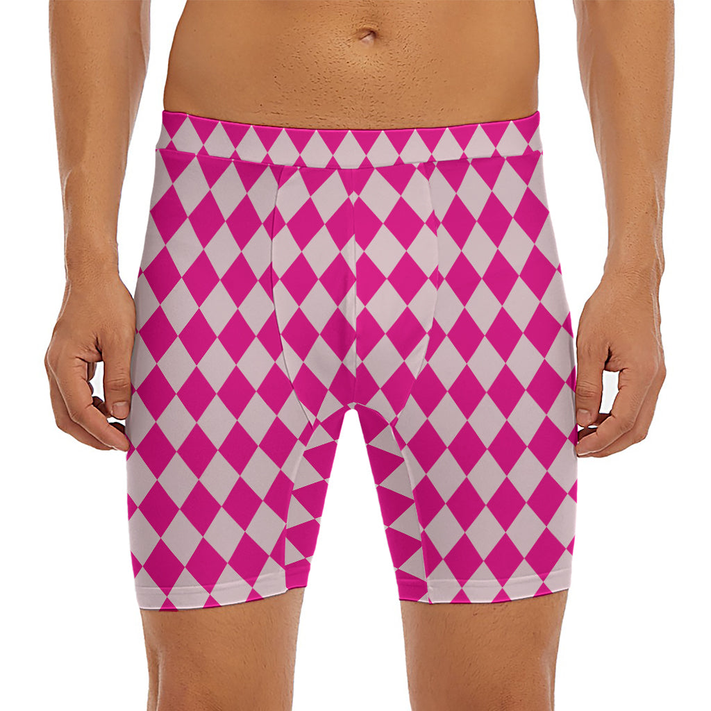 Pink Harlequin Pattern Print Men's Long Boxer Briefs