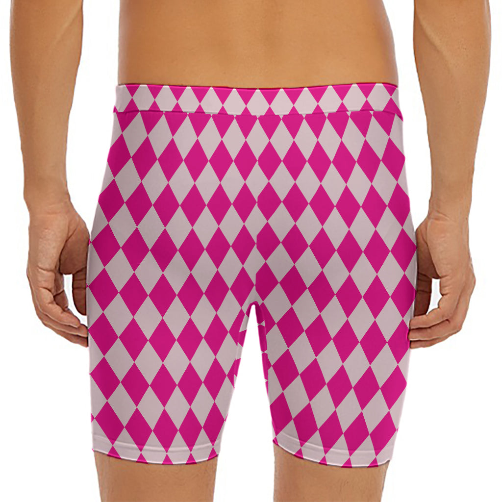 Pink Harlequin Pattern Print Men's Long Boxer Briefs