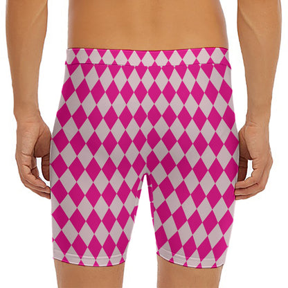 Pink Harlequin Pattern Print Men's Long Boxer Briefs