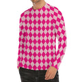 Pink Harlequin Pattern Print Men's Long Sleeve Rash Guard