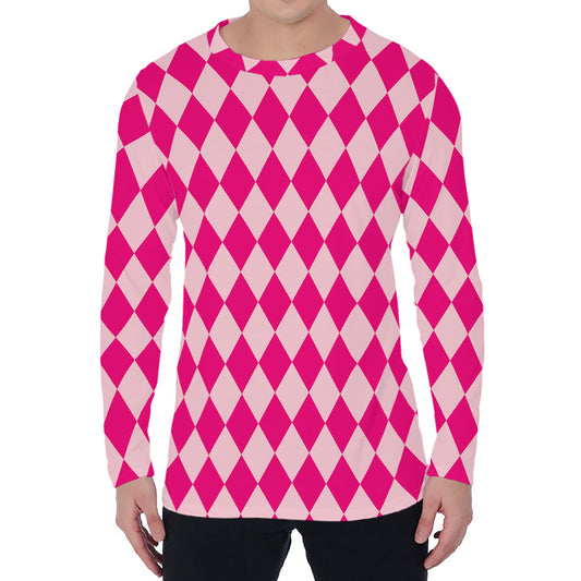 Pink Harlequin Pattern Print Men's Long Sleeve T-Shirt
