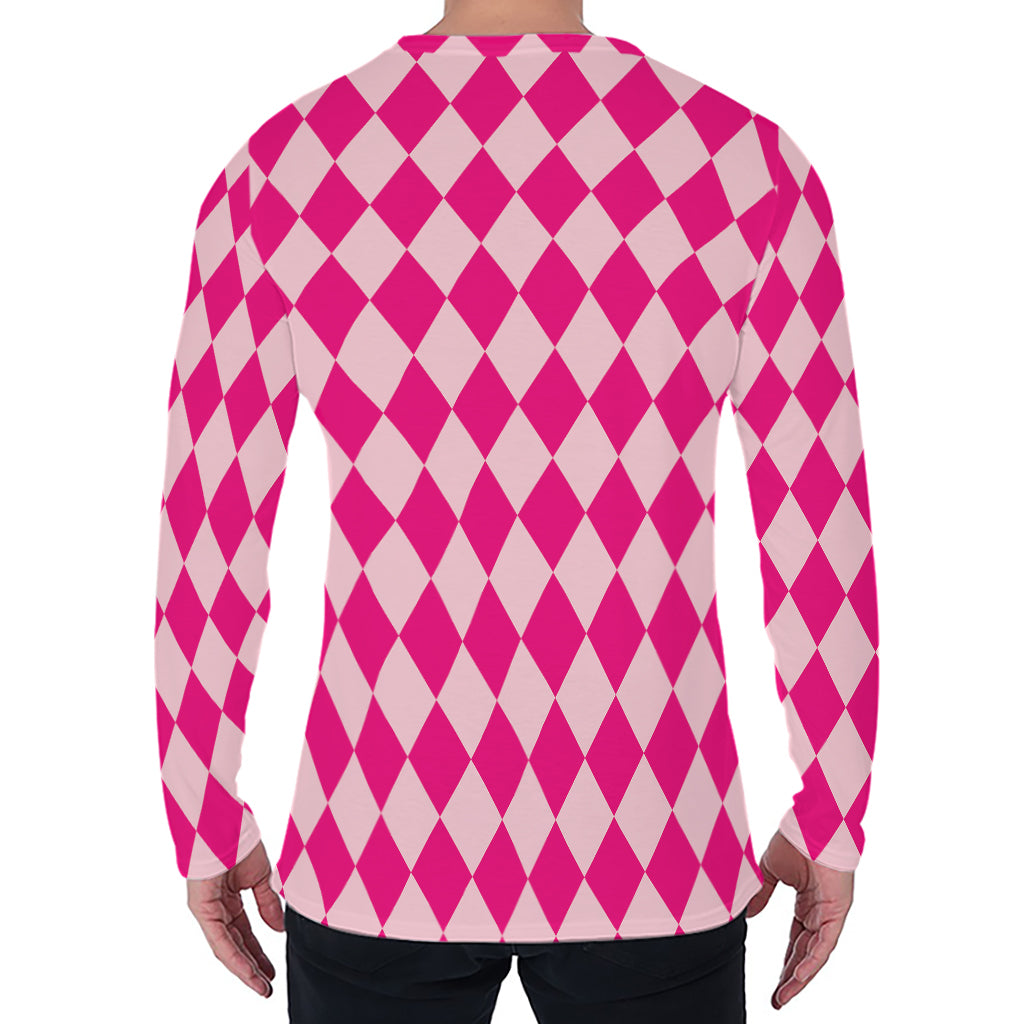 Pink Harlequin Pattern Print Men's Long Sleeve T-Shirt