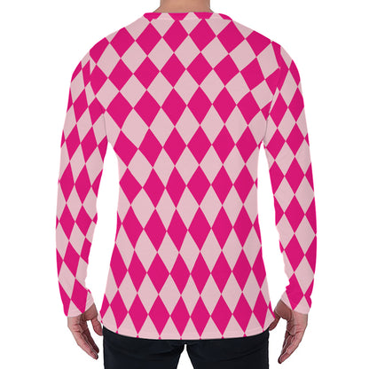 Pink Harlequin Pattern Print Men's Long Sleeve T-Shirt