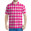 Pink Harlequin Pattern Print Men's Polo Shirt