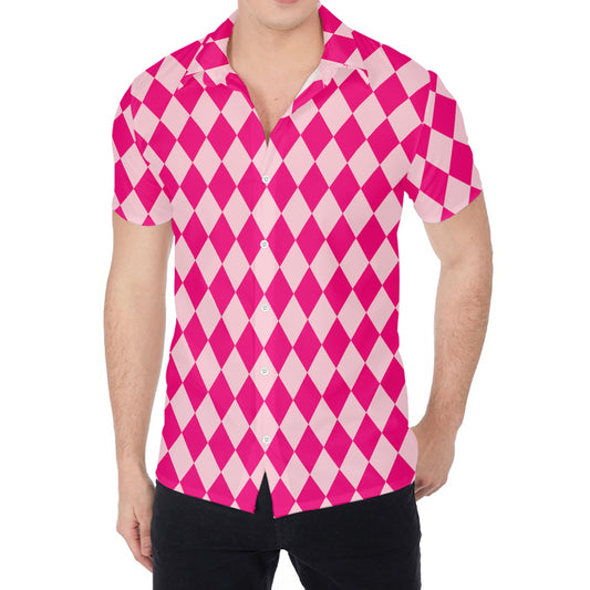 Pink Harlequin Pattern Print Men's Shirt