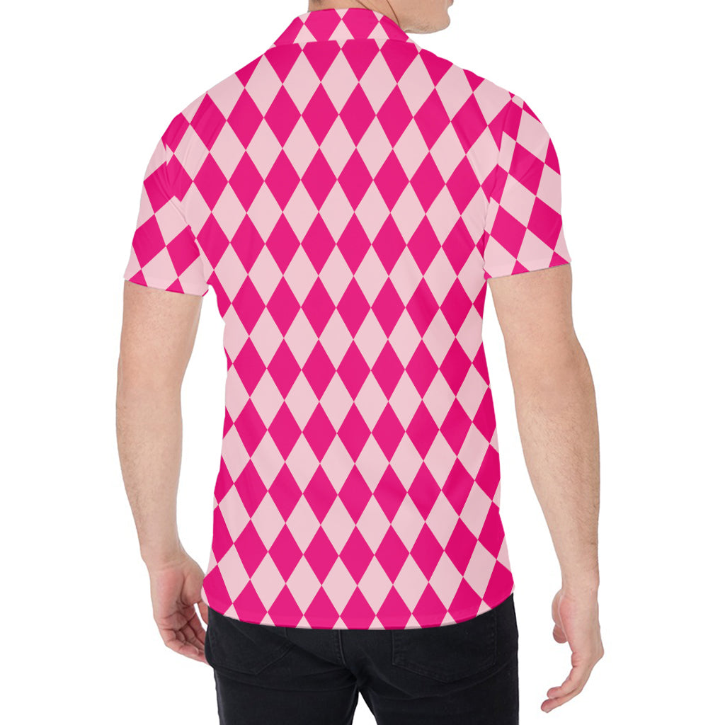 Pink Harlequin Pattern Print Men's Shirt