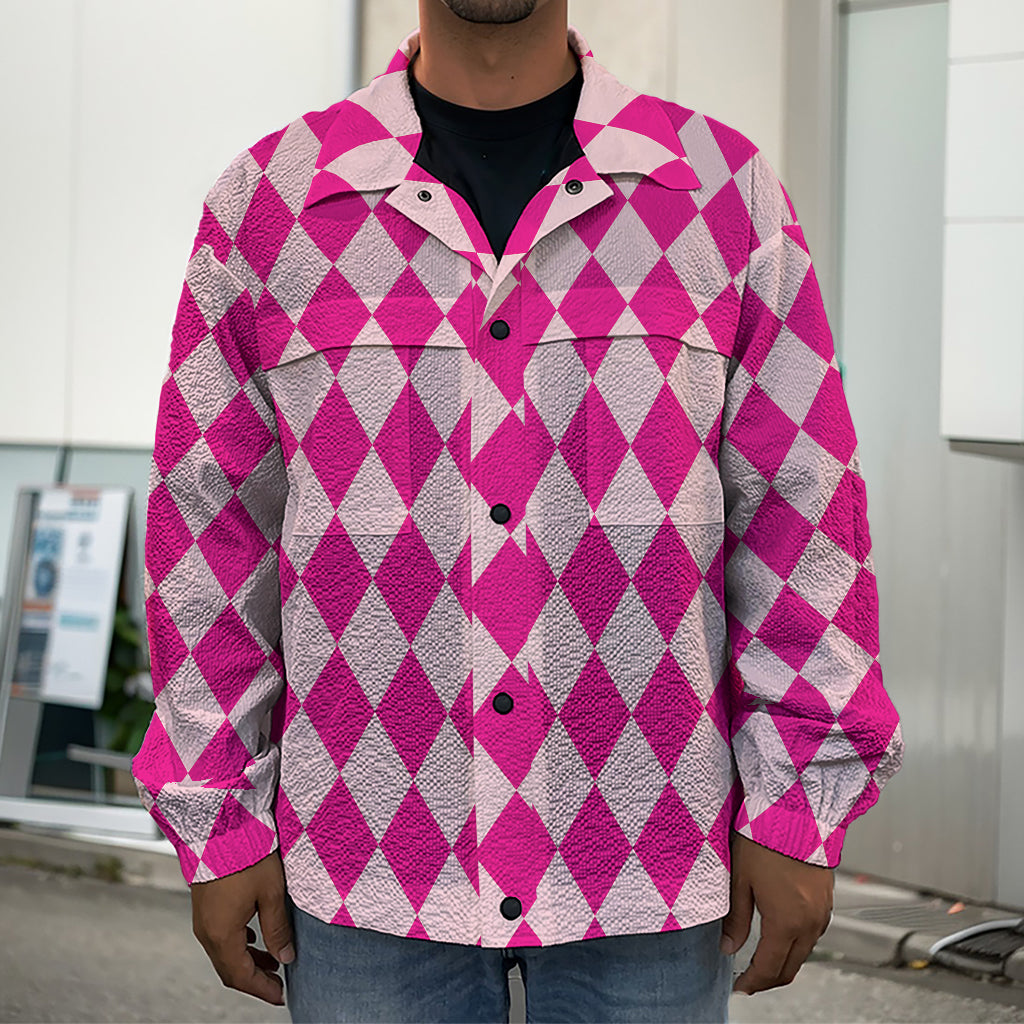 Pink Harlequin Pattern Print Men's Shirt Jacket