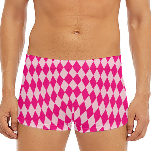 Pink Harlequin Pattern Print Men's Short Boxer Briefs