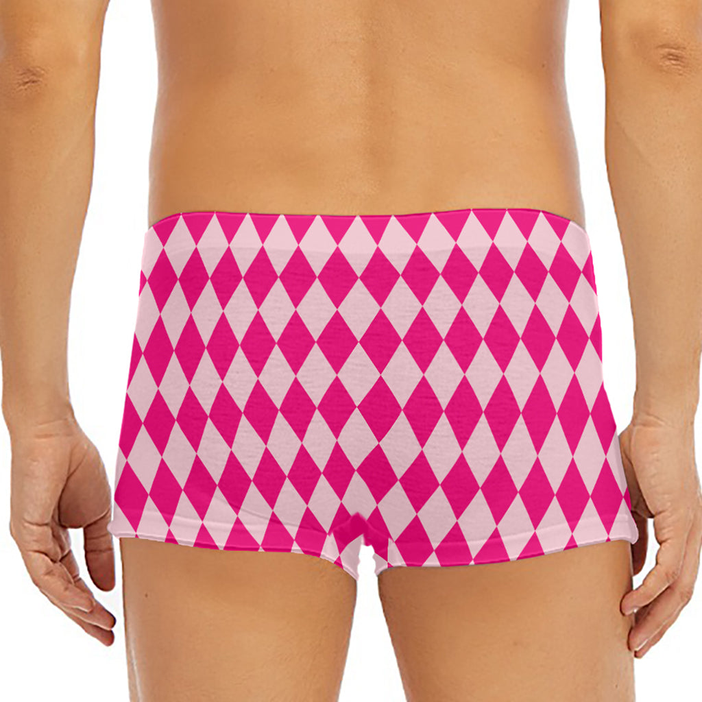 Pink Harlequin Pattern Print Men's Short Boxer Briefs
