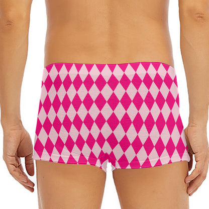 Pink Harlequin Pattern Print Men's Short Boxer Briefs