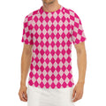 Pink Harlequin Pattern Print Men's Short Sleeve Rash Guard