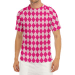 Pink Harlequin Pattern Print Men's Short Sleeve Rash Guard