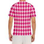Pink Harlequin Pattern Print Men's Short Sleeve Rash Guard