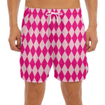 Pink Harlequin Pattern Print Men's Split Running Shorts