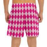 Pink Harlequin Pattern Print Men's Split Running Shorts
