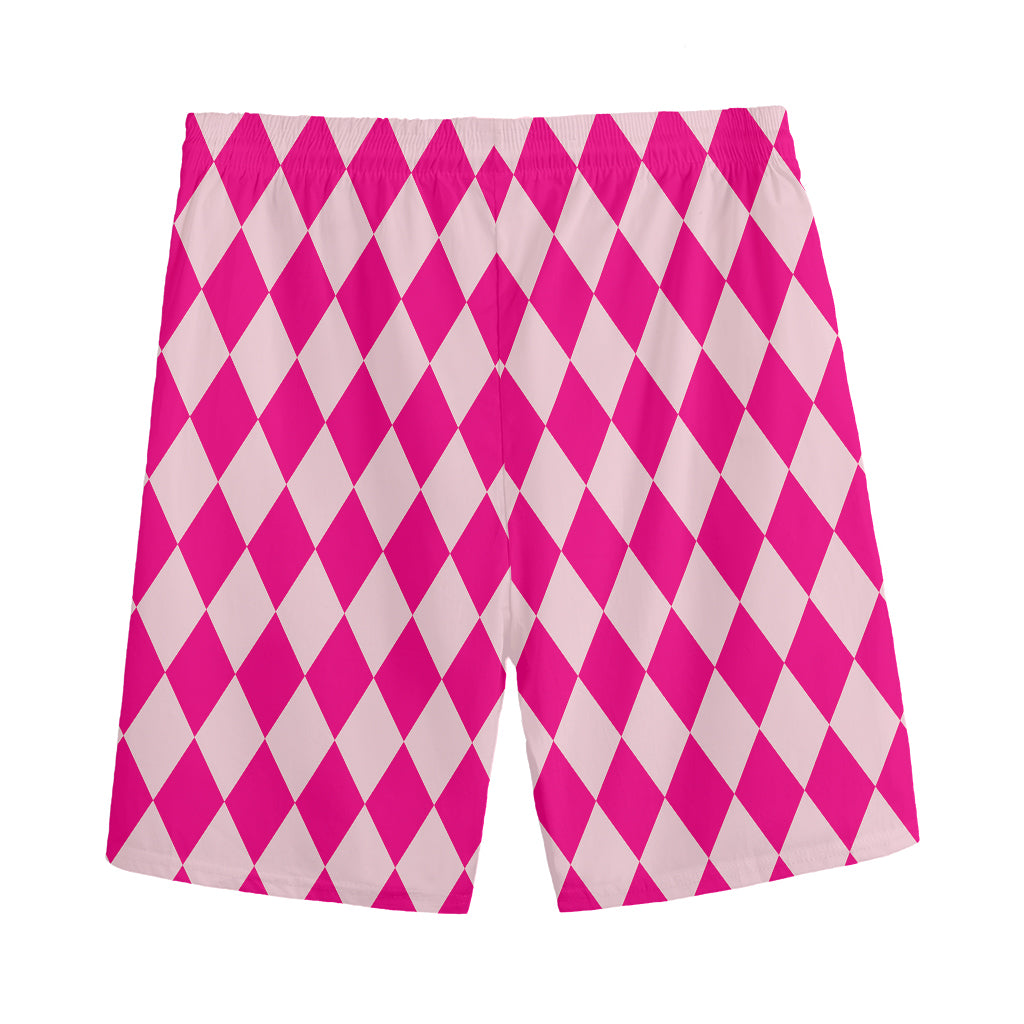 Pink Harlequin Pattern Print Men's Sports Shorts