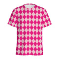 Pink Harlequin Pattern Print Men's Athletic T-Shirt