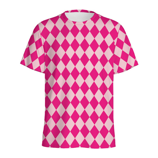 Pink Harlequin Pattern Print Men's Sports T-Shirt