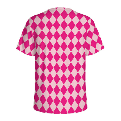 Pink Harlequin Pattern Print Men's Sports T-Shirt