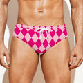 Pink Harlequin Pattern Print Men's Swim Briefs