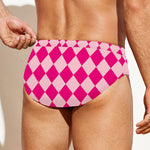 Pink Harlequin Pattern Print Men's Swim Briefs