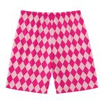 Pink Harlequin Pattern Print Men's Swim Trunks