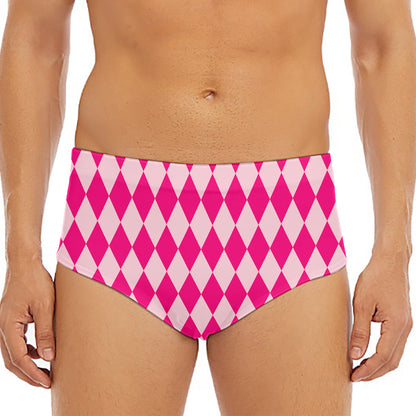 Pink Harlequin Pattern Print Men's Triangle Swim Briefs