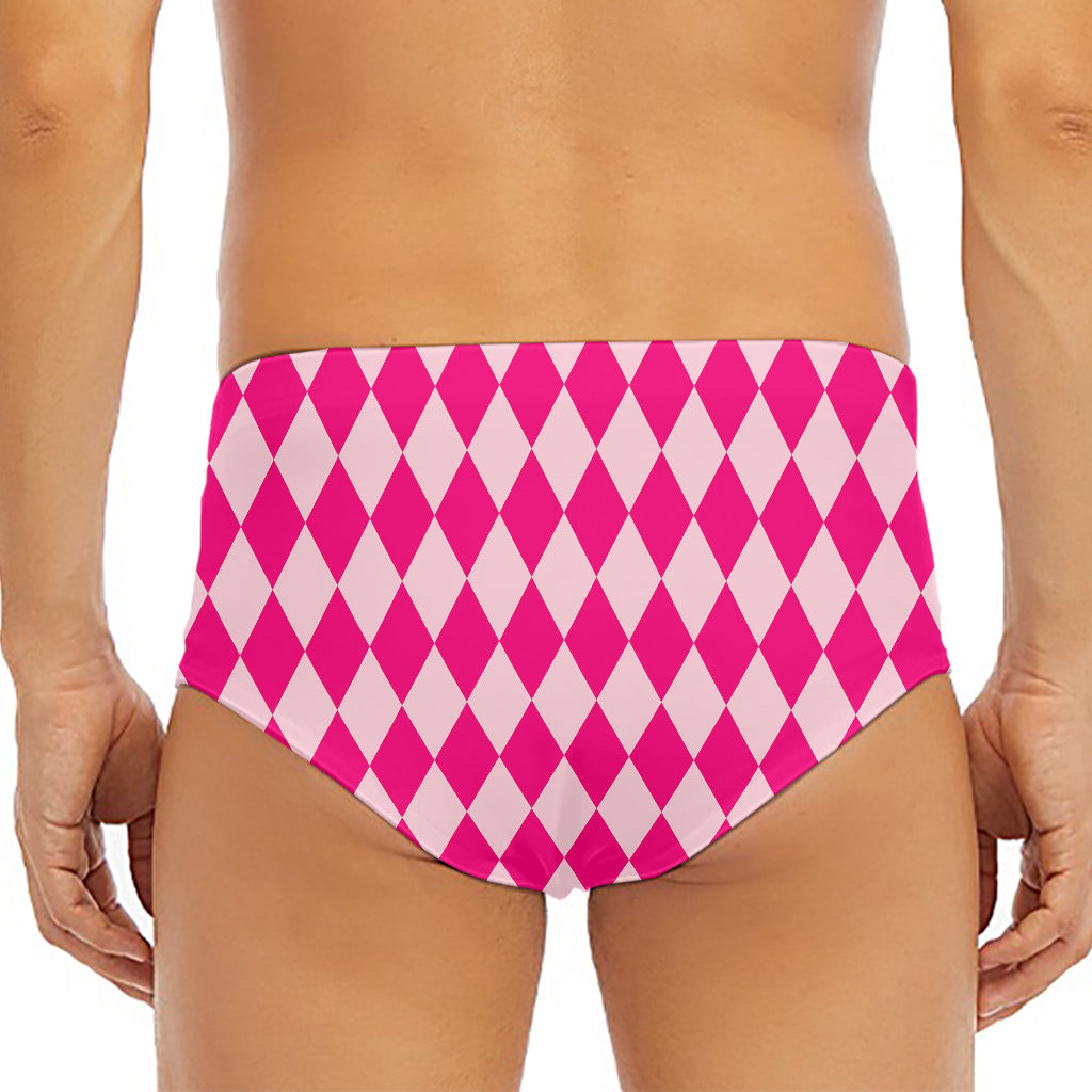 Pink Harlequin Pattern Print Men's Triangle Swim Briefs