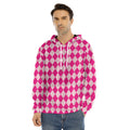 Pink Harlequin Pattern Print Men's Velvet Pullover Hoodie